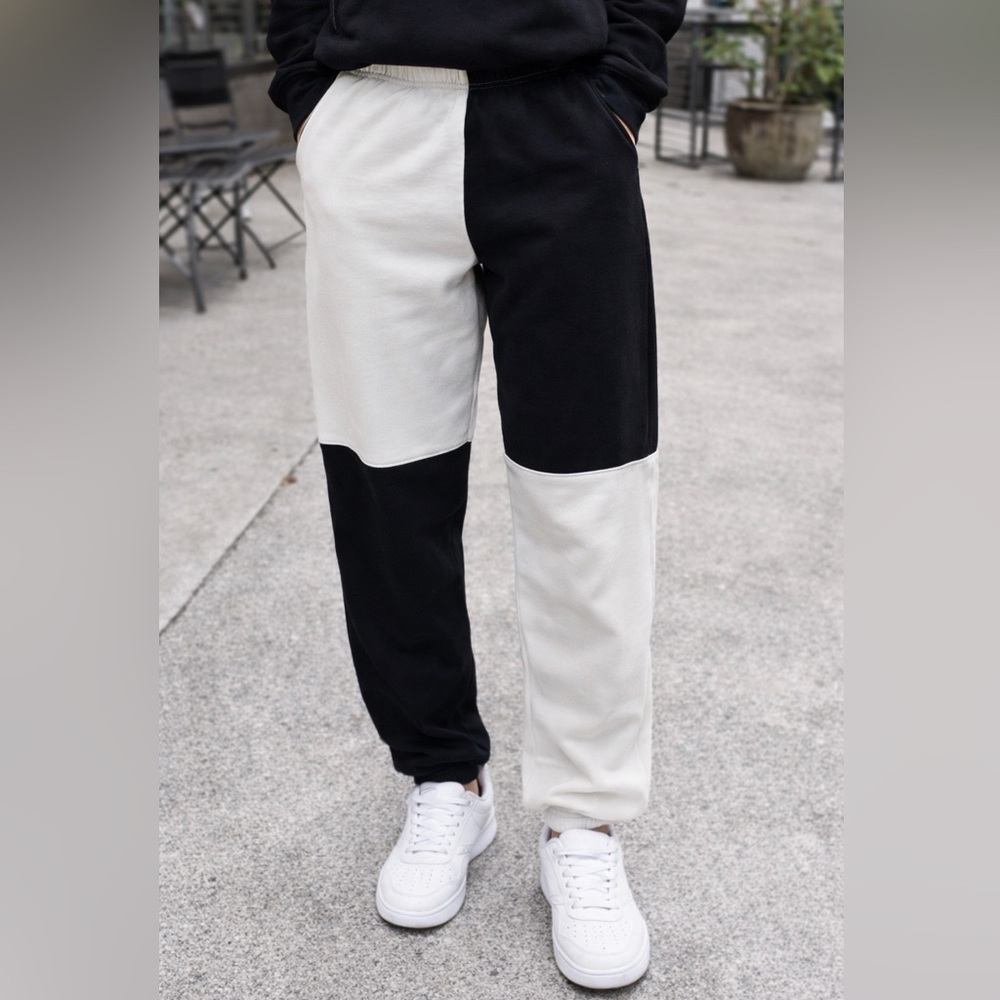 Sandro Paris Colorblock Joggers Black Cream Organic Cotton Sweatpants Men XL
